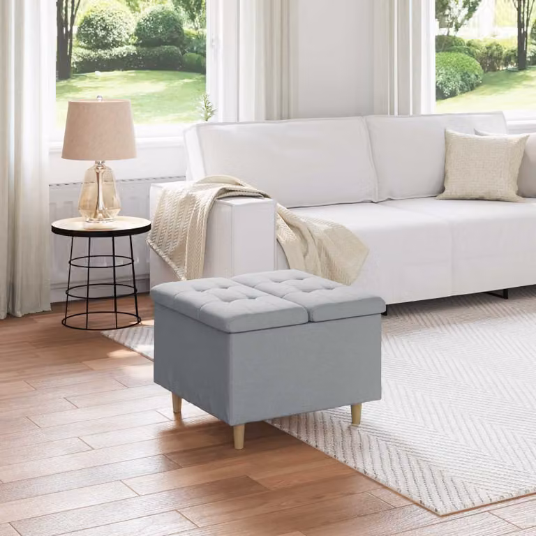 Pouf con contenitore vidaXL in tessuto grigio chiaro, L 60 x P 60 x H 45 cm