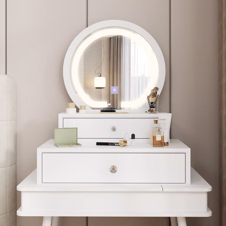 Specchio da trucco da tavolo Costway con illuminazione LED, controllo touch intelligente e 3 modalità di colore, Bianco