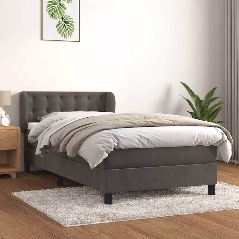 vidaXL Giroletto a Molle Ibrido con Materasso in Velluto Grigio e Bianco, Struttura in Legno di Larice, L/P/H: 103 x 100 x 203 cm