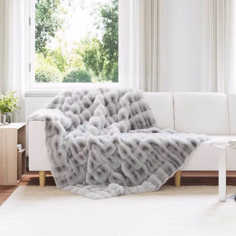 Set di 4 copertine antiscivolo vidaXL Olite in finta pelliccia di coniglio, Grigio, L/P: 220 x 150 cm