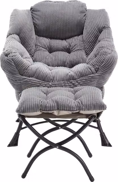 Poltrona lounge con pouf e braccioli in tessuto grigio, struttura in metallo, L: 69,9 cm, P: 64,0 cm, H: 95,0 cm