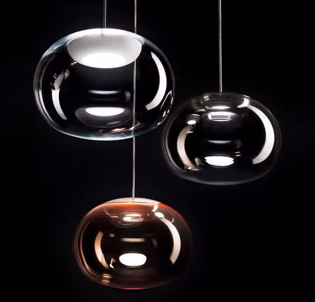 Lampada a sospensione Stilnovo La Marièe in vetro trasparente e finitura oro/ottone/rame con tecnologia LED dimmabile e altezza regolabile