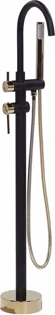 Miscelatore per vasca freestanding BELIANI con doccetta, design moderno, nero opaco e ottone dorato, con leva singola