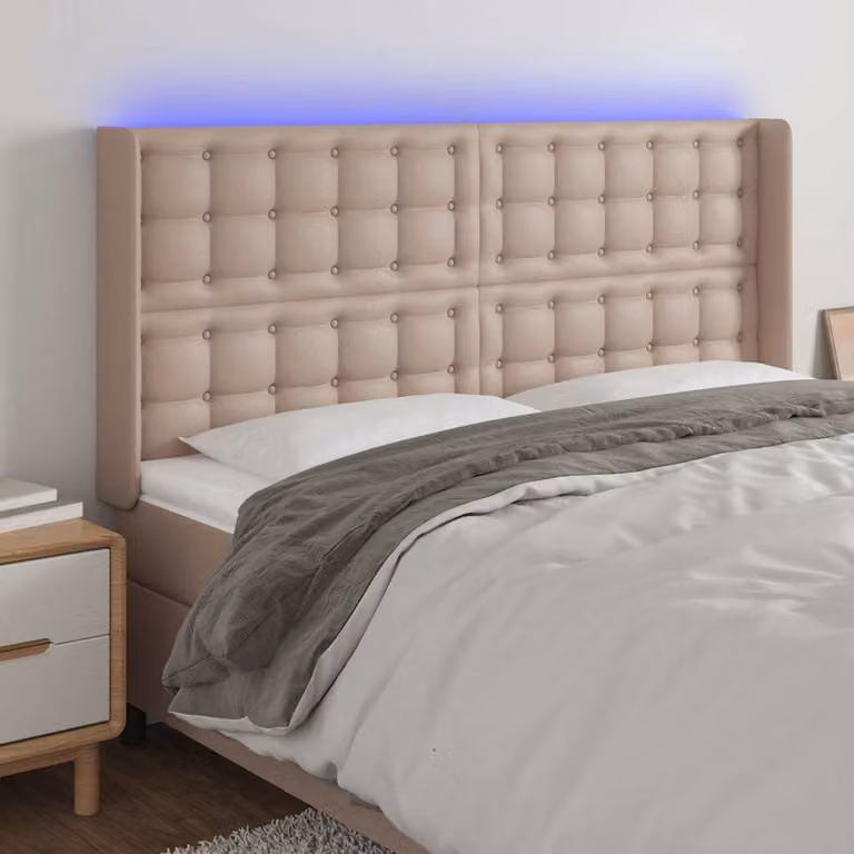 Testiera con LED e porta USB vidaXL in similpelle beige/marrone L: 183 cm, P: 16 cm, H: 118/128 cm
