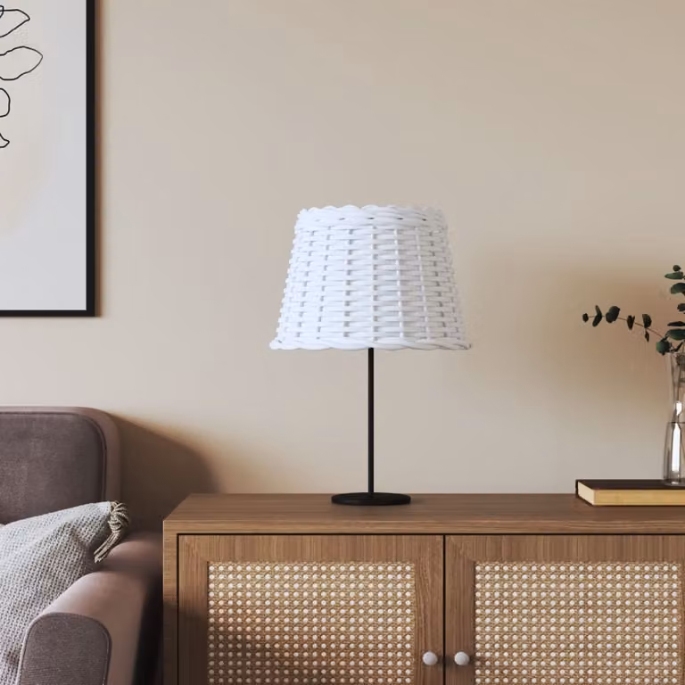 Paralume a cono moderno vidaXL in vimini e metallo bianco Ø30 x 20 cm per lampadine E27