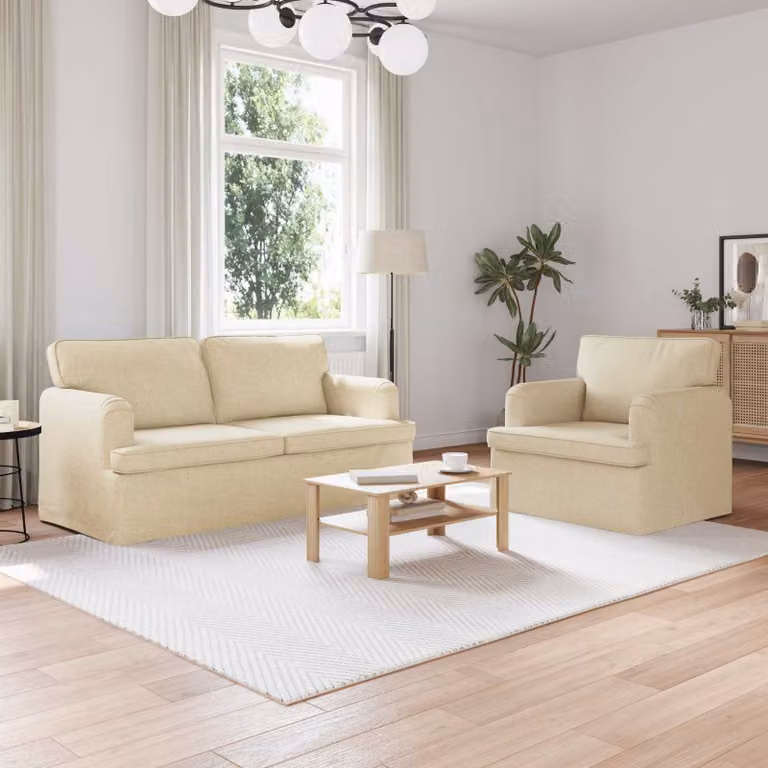 Set di 2 divani moderni vidaXL in tessuto beige con struttura in metallo L: 162 cm, P: 80 cm, H: 85 cm