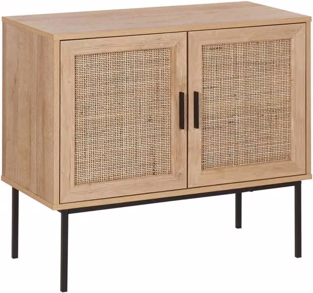 Credenza Moderna Beliani con 2 Cassetti in Vimini e Legno Chiaro, Stile Boho, Colore Beige e Marrone, L: 80 cm, H: 72 cm