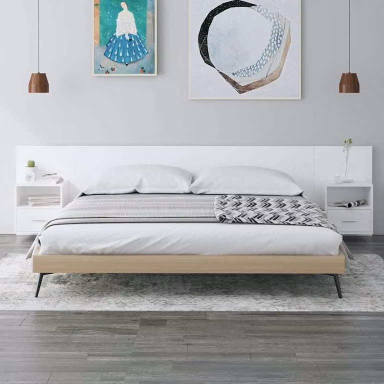 vidaXL Testiera per Letto con Comodini Integrati in Legno MDF Bianco L: 151 cm, H: 80 cm, P: 80 cm