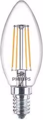 Lampadina LED Philips a filamento tipo candela, attacco E14, 4,3 W, 470 lumen, trasparente