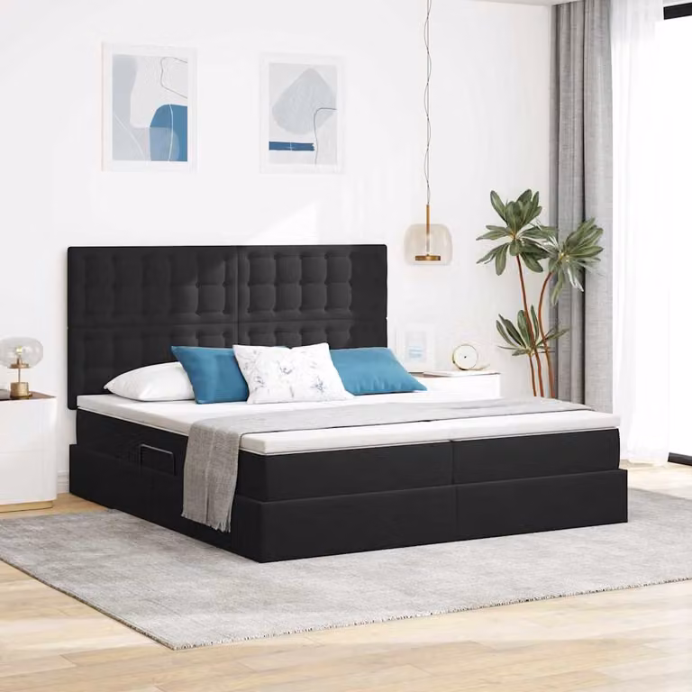 Letto con contenitore vidaXL in velluto nero con struttura in metallo L/P/H: 200 x 200 x 280 cm