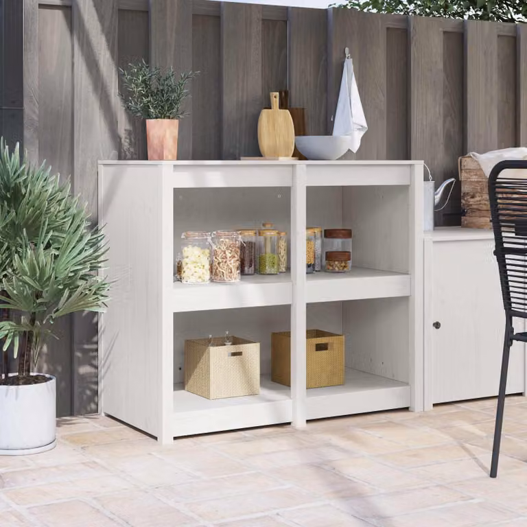 Mobile da cucina vidaXL in pino massello bianco, L 106 x P 55 x H 92 cm