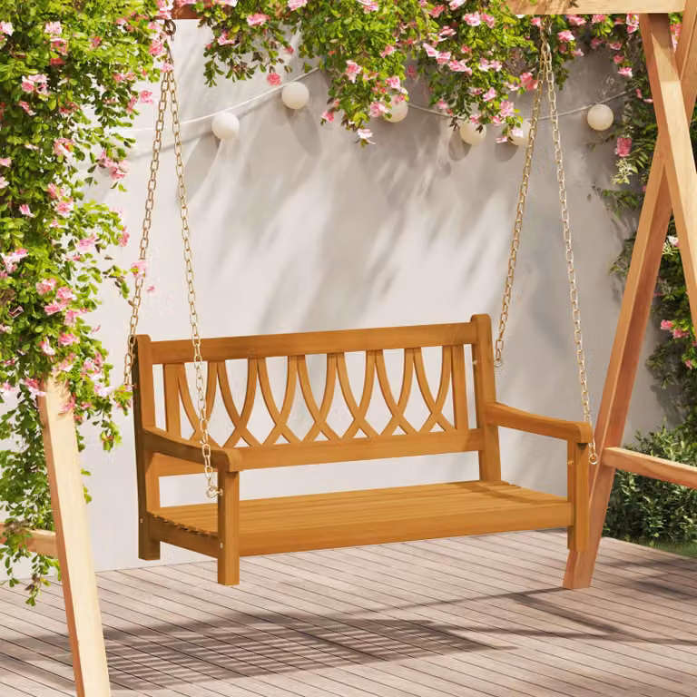 Panchina Altalena da Giardino vidaXL per 2 Persone in Legno di Acacia Marrone L: 110 cm, P: 56 cm, H: 58 cm