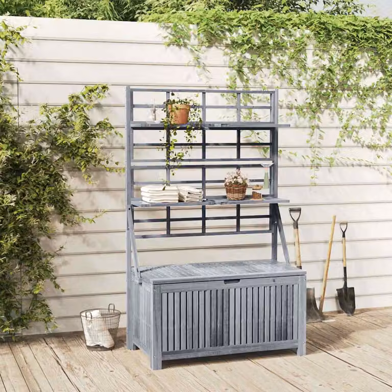 vidaXL Contenitore con Traliccio in Legno di Acacia Grigio L: 99 cm, P: 55 cm, H: 160 cm