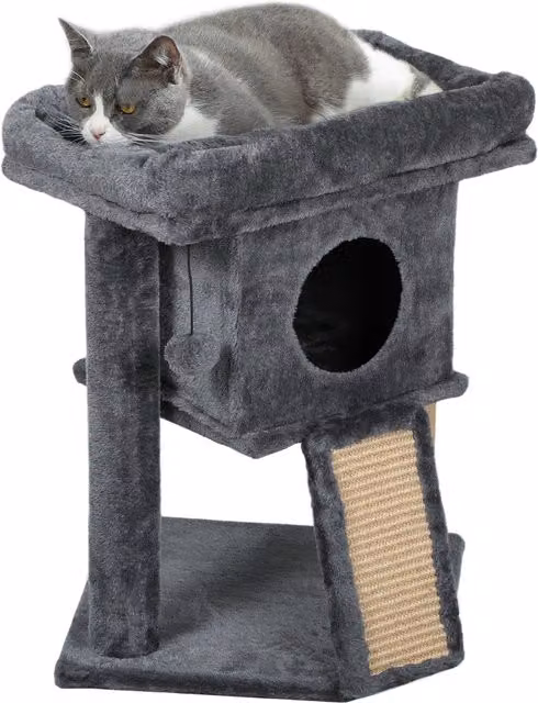 Albero tiragraffi PawHut con casa per gatti, piattaforma per sdraiarsi e giochi integrati, Beige, L 40 x P 40 x H 57 cm