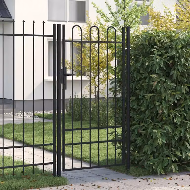 vidaXL Cancello singolo in acciaio con parte superiore ad arco Nero o Grigio L: 100 cm, H: 175 cm