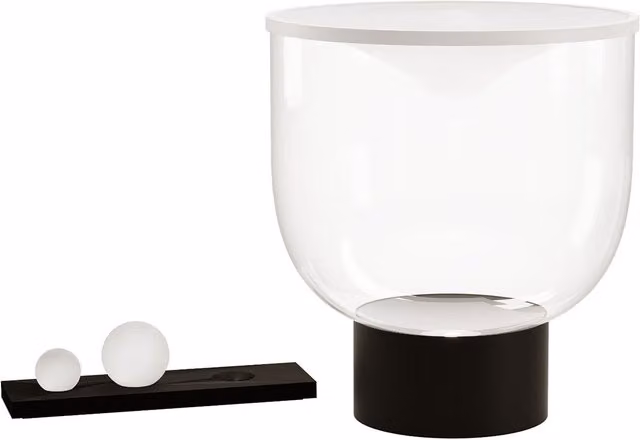 Martinelli Luce Grammoluce lampada da tavolo dimmabile in vetro e metallo nera e trasparente con tecnologia LED e controllo touch
