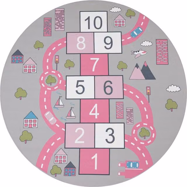 Tappeto rotondo per bambini Bini rosa con motivo geometrico, Diametro: 200 cm