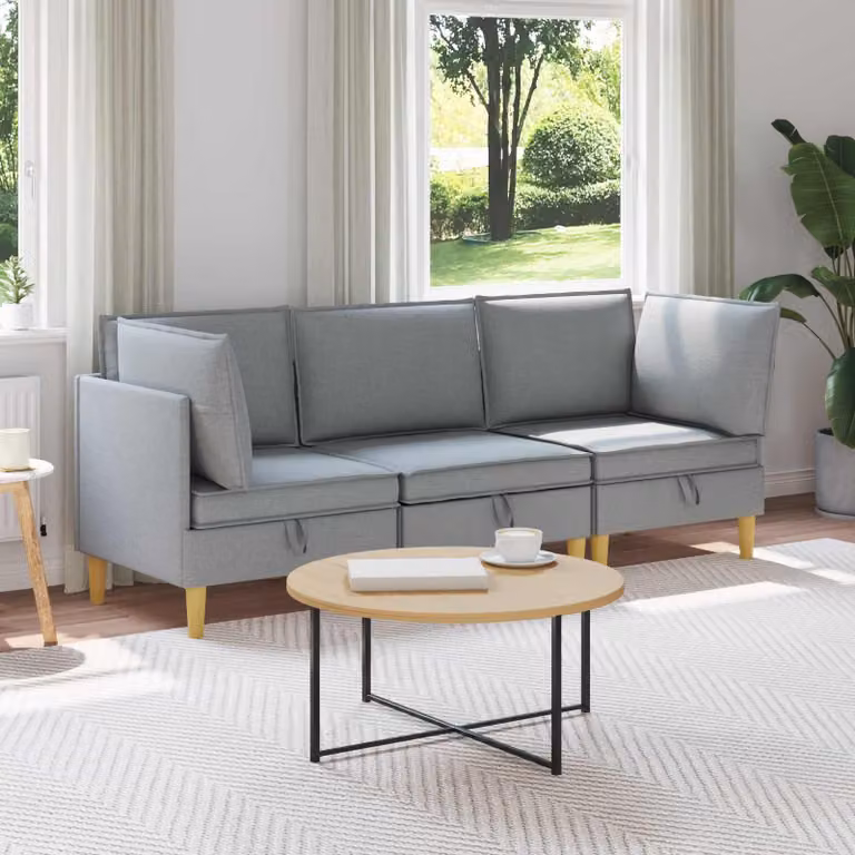 Set di divani modulari vidaXL in tessuto grigio con spazio di archiviazione, design moderno a L per il tuo soggiorno, 3 pezzi