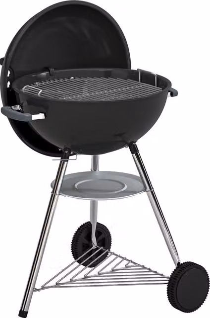 Barbecue a carbone portatile Outsunny modello kettle con coperchio, termometro e ruote, nero