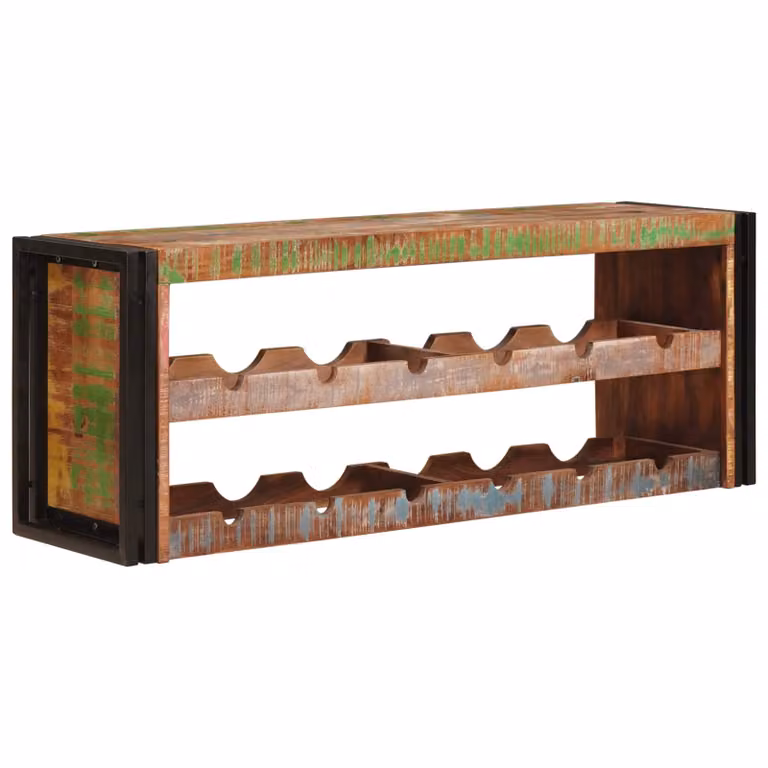 vidaXL Portabottiglie in Stile Industrial in Legno Massello e Metallo, Marrone e Multicolore, L 120 x P 45 x H 33 cm