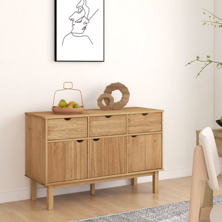 Credenza vidaXL OTTA in legno massello di pino cerato marrone L: 114 cm, P: 43 cm, H: 73,5 cm
