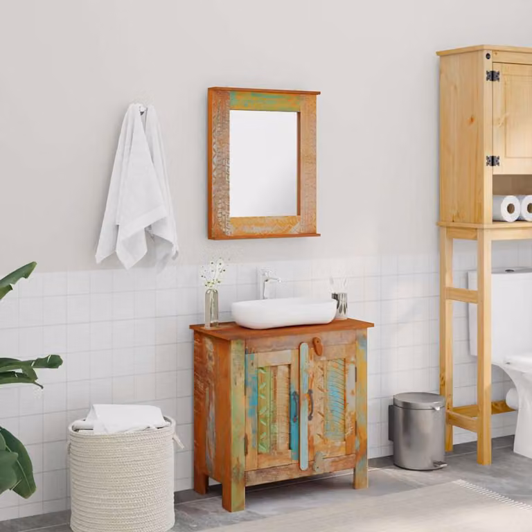 Armadietto da bagno con specchio vidaXL in legno di recupero multicolore L: 60 cm, P: 30 cm, H: 60 cm