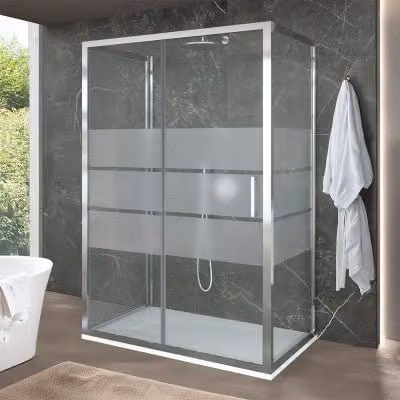 Box doccia Ted con porta scorrevole serigrafata e vetro trasparente, L: 100 cm, P: 70 cm, H: 200 cm