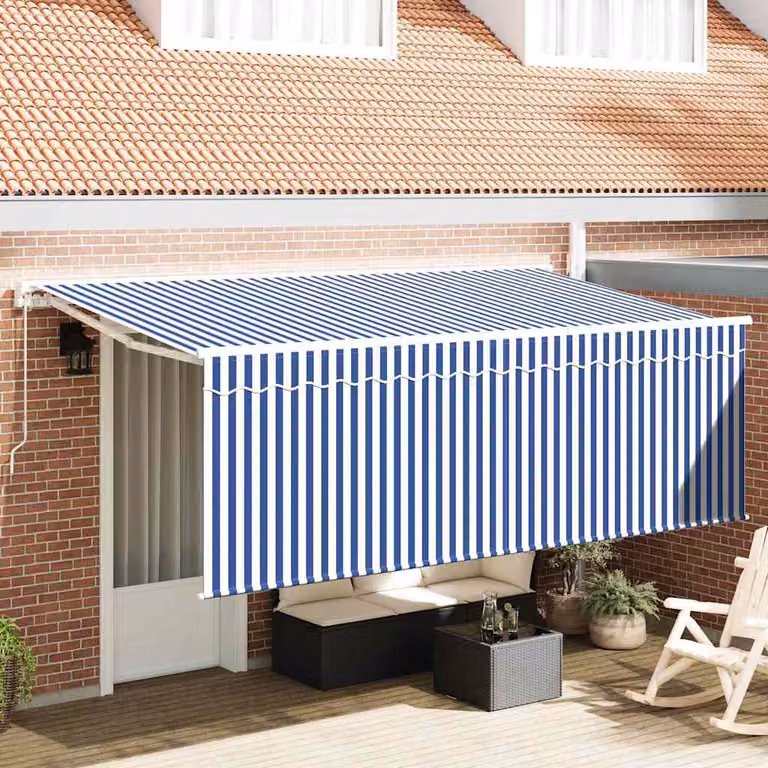 Tenda retrattile vidaXL in alluminio e poliestere, Blu e Bianco, L: 350 cm x P: 200 cm