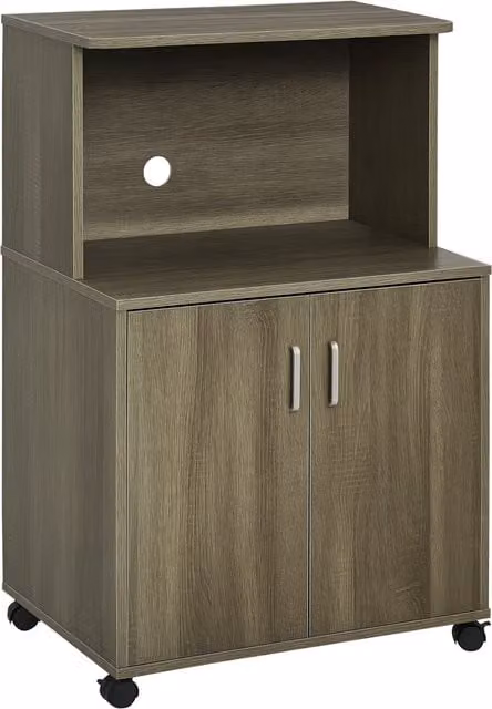 Mobile Cucina Multiuso HOMCOM con Ripiano per Microonde e 4 Ruote, Armadietto in Legno Colore Marrone e Grigio, L: 60.4 cm, P: 40.3 cm, H: 97 cm