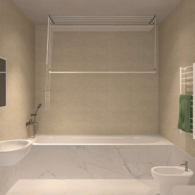 Stendibiancheria da Soffitto Salvaspazio Stendinik Bianco con 5 Aste da 180 cm e Altezza Soffitto 320 cm