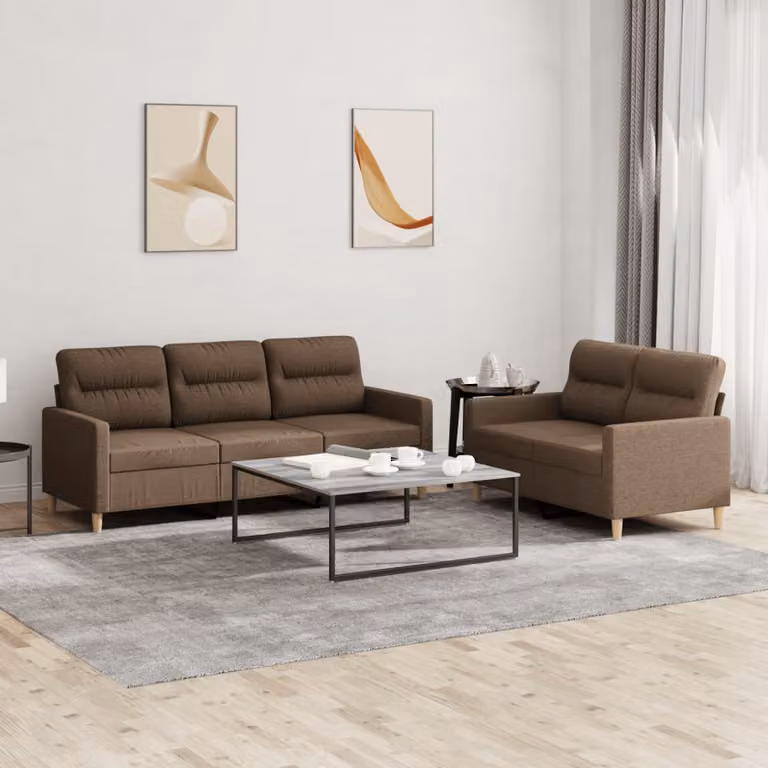 Set di 2 divani vidaXL moderni in tessuto marrone con cuscini e struttura in metallo e MDF