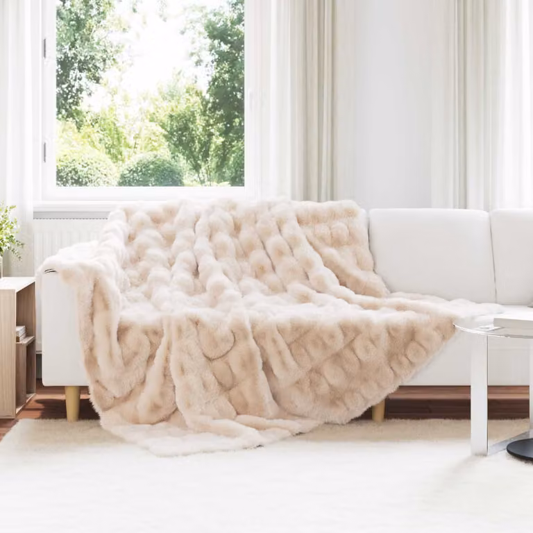 Set di 4 copertine antiscivolo vidaXL Olite in finta pelliccia di coniglio beige L 240 x P 220 cm