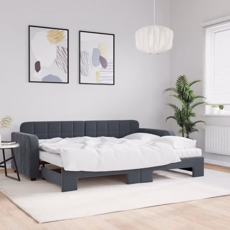vidaXL Divano Letto con Cassetto Estraibile in Velluto Grigio con Materasso 80x200 cm