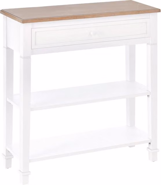 Tavolino da ingresso Minimal con 2 ripiani e cassetto Bianco L: 75,6 cm, P: 27,5 cm, H: 80,5 cm