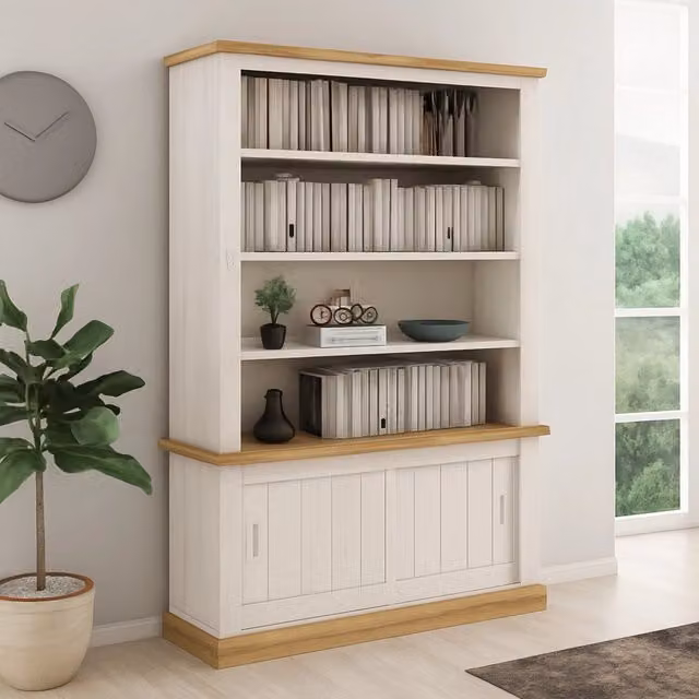 Libreria Evandro DMORA con 3 Ripiani, Design Moderno, Bianco Opaco, L 122 cm x P 40 cm x H 203 cm