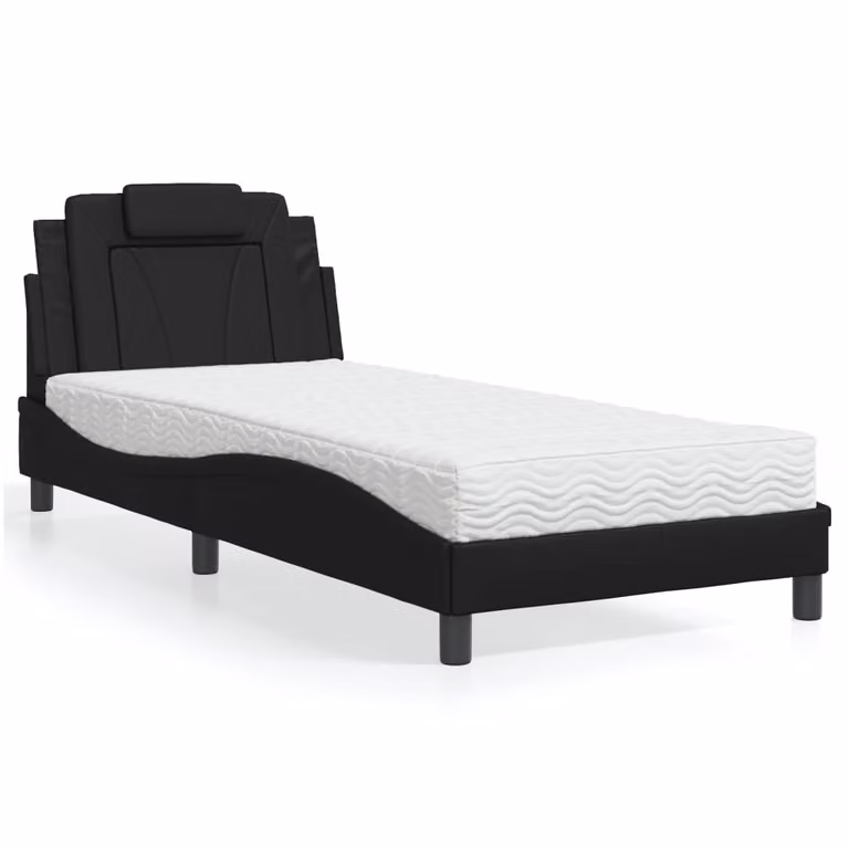 Letto Viana vidaXL con Materasso in Similpelle Nero, Dimensioni: 90 x 190 cm