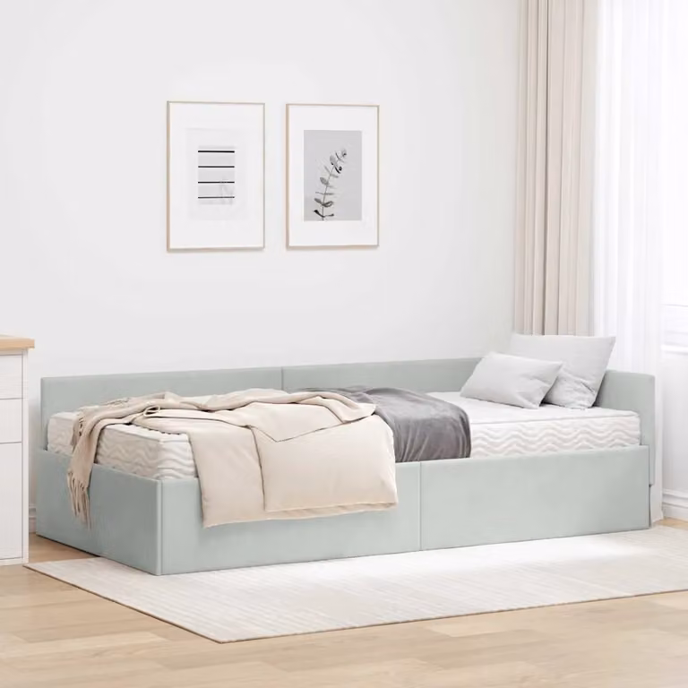 vidaXL Letto Angolare Moderno in Velluto Grigio con 2 Materassi in Schiuma L/P/H: 80 x 200 x 57 cm