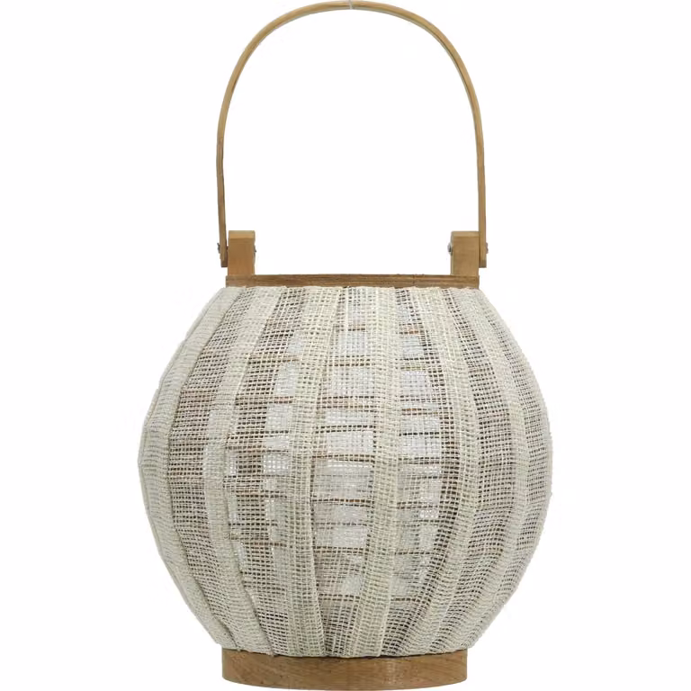 Lanterna portacandela VESTIAMO CASA con cestino in bamboo e tessuto di lino Bianco, H 21 cm x Diametro 21 cm
