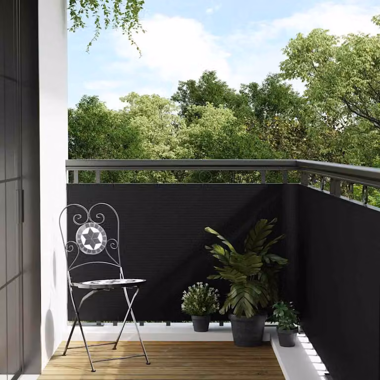 vidaXL Paravento da Balcone in Polyrattan Nero L: 500 cm, H: 100 cm
