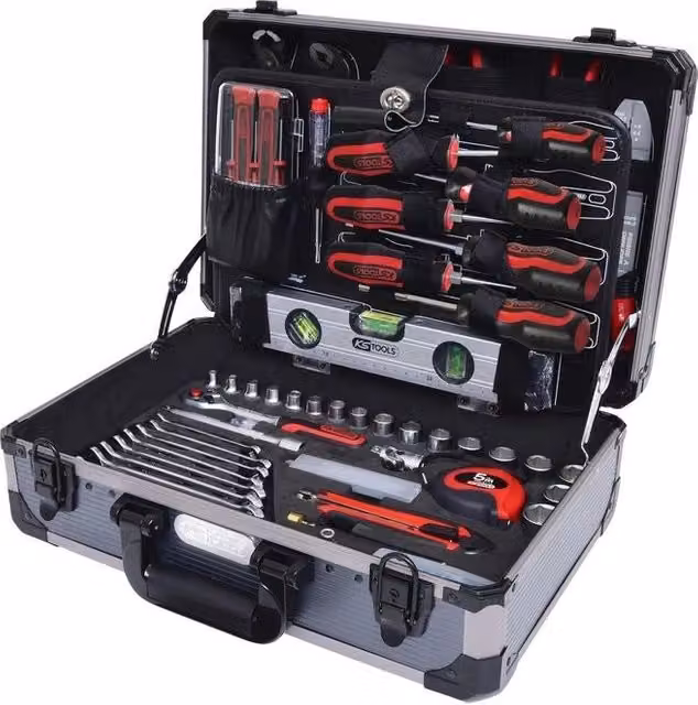 KS Tools 911.0665 Kit universale di utensili 165 pezzi in acciaio al cromo-vanadio con tecnologia Flank Traction e valigetta in alluminio colore Nero