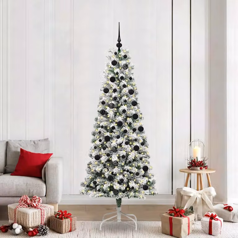 Albero di Natale Artificiale vidaXL con Luci LED Bianco Caldo, Verde e Bianco, Altezza: 210 cm