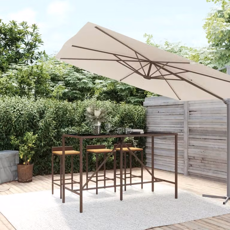 vidaXL Tavolo Bar Moderno in Polyrattan Marrone con Piano in Vetro L: 180 cm, P: 70 cm, H: 110 cm