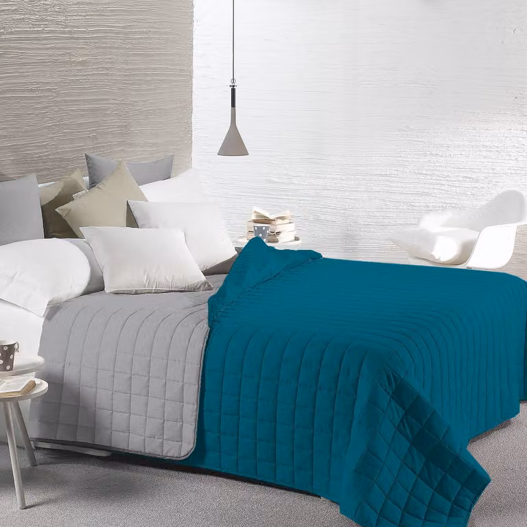 Trapunta Matrimoniale Fratelli Zambetti Bicolore Petrolio e Grigio in Microfibra 260x260 cm