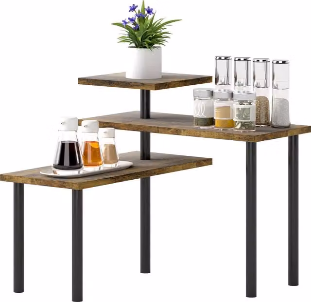 Scaffale da cucina HOMCOM in metallo marrone con 3 livelli, porta microonde e porta spezie in stile industriale, L 40 cm x P 18 cm x H 36,5 cm