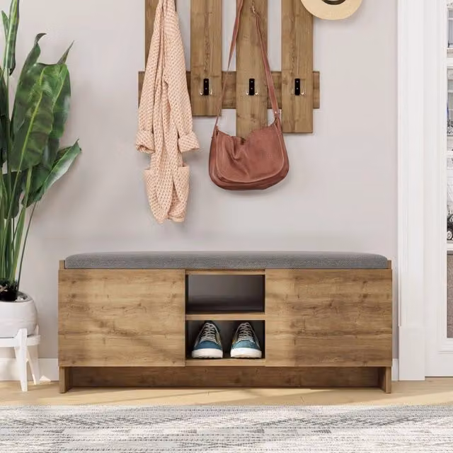 Scarpiera Panca Zulla in MDF Colore Noce L: 110 cm, P: 37 cm, H: 43 cm