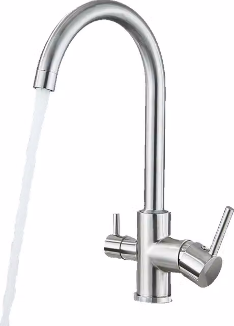 Miscelatore per cucina Klarwerk Felice a 3 vie in acciaio inossidabile argento spazzolato per acqua filtrata e osmosi inversa