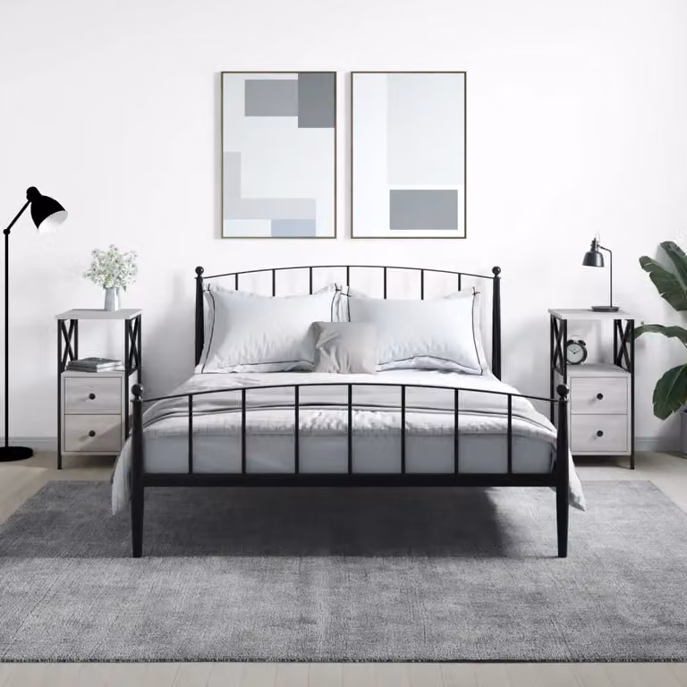 Set di 2 comodini moderni vidaXL in legno e metallo, colore grigio, da appendere a parete, L 34 cm x P 35,5 cm x H 70 cm