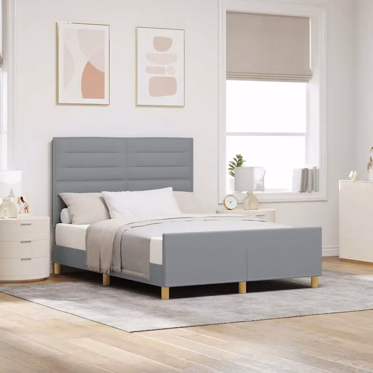 Struttura del letto imbottita vidaXL in tessuto grigio, L 140 x P 190 cm