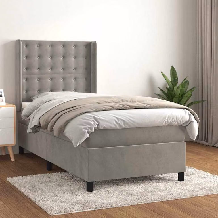 vidaXL Giroletto a Molle con Materasso Ibrido in Velluto Grigio Chiaro L/P/H: 103 x 100 x 203 cm