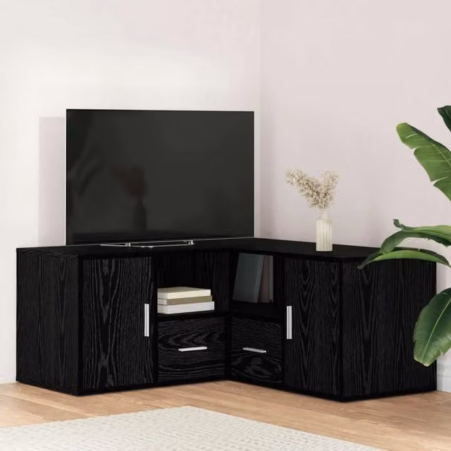 Mobile angolare moderno vidaXL in MDF nero opaco con ripiani regolabili e pannello posteriore